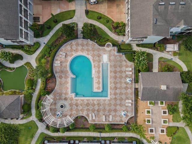 FAA-certified aerial drone photograph of a Central Florida neighborhood — 360 Virtual Orlando